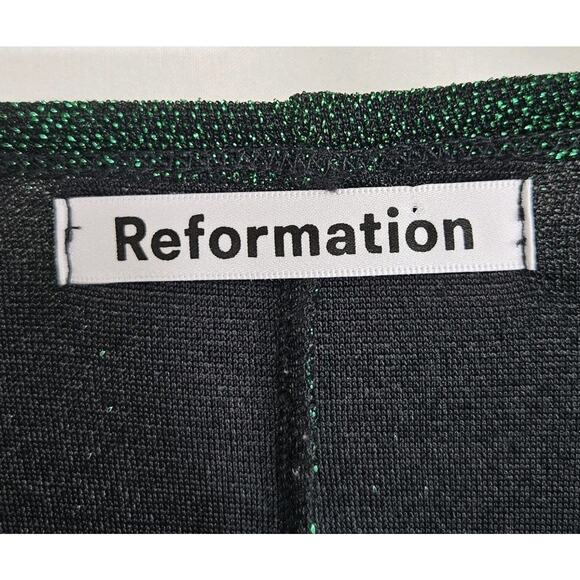 Reformation Amina Green Metallic Fleck Short Sleeve Mini Sheath Dress Medium - Picture 7 of 8